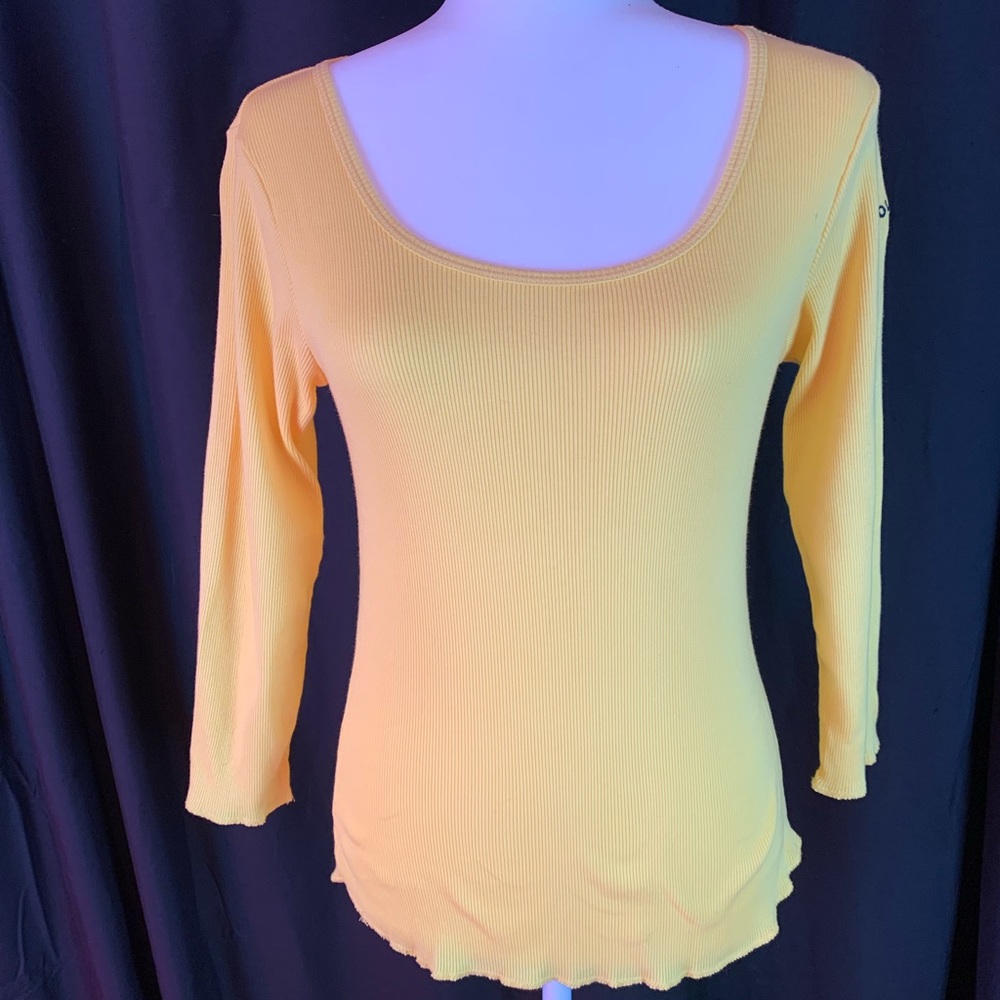 Polo bright yellow 3/4 sleeve ribbed shirt size L